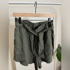 Abercrombie & Fitch Paperbag High Waisted Shorts - Dark Olive Green, Size XL